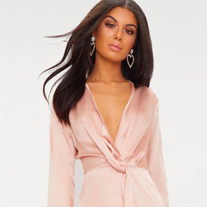 PRETTYLITTLETHING SATIN LONG SLEEVE WRAP DRESS